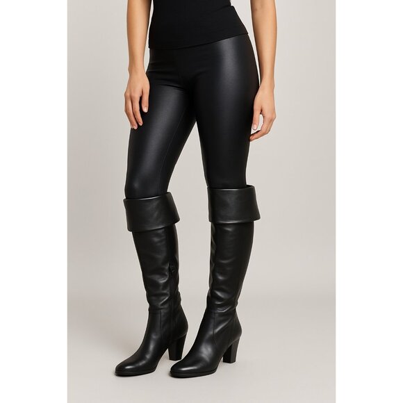 Bandolino Boots Womens size 10 Tall Black Cuffed Pirate Leather Fold Over Knee - Picture 11 of 13